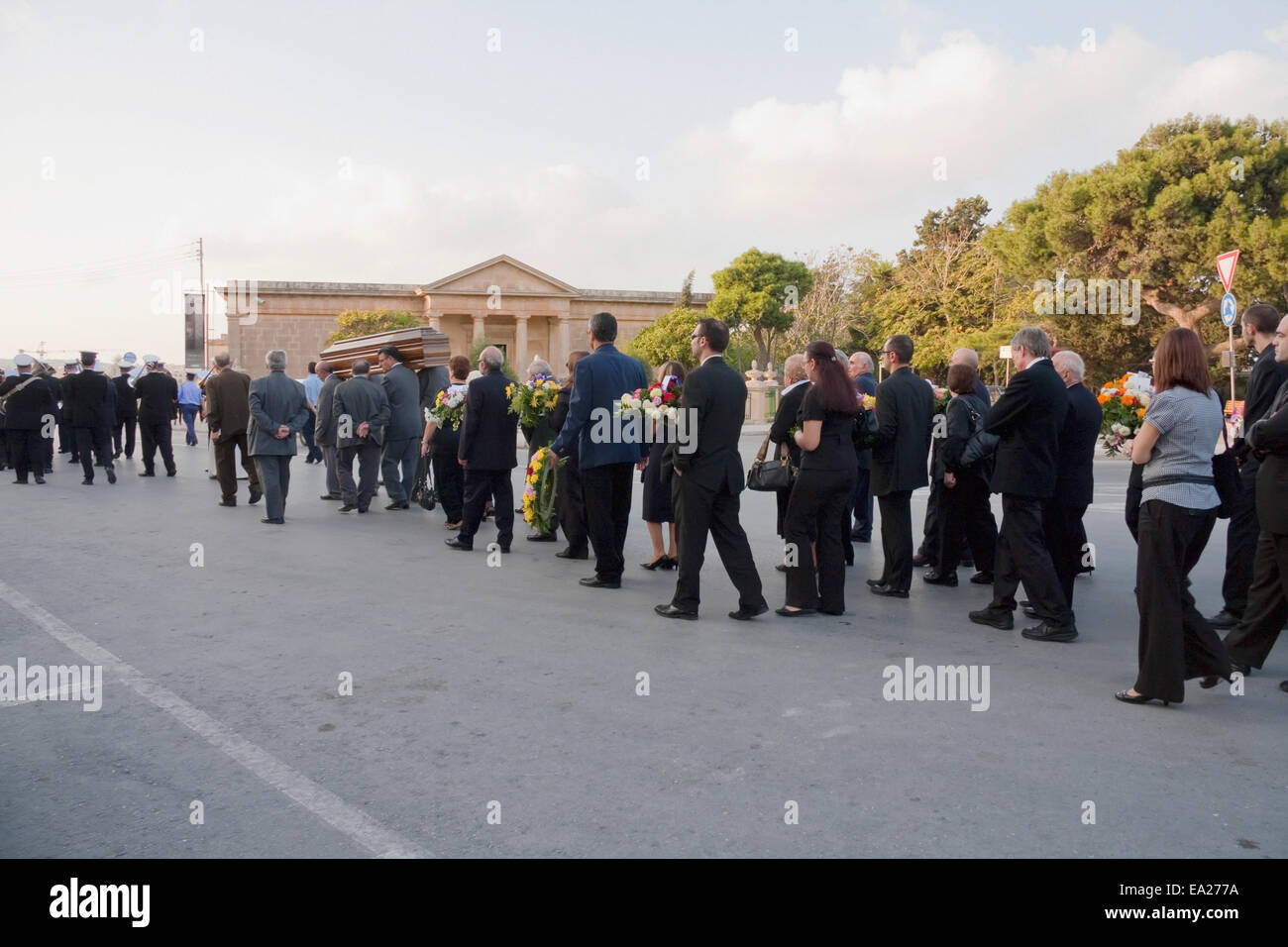 People At A Funeral Procession, Rabat, Malta Stock Photo