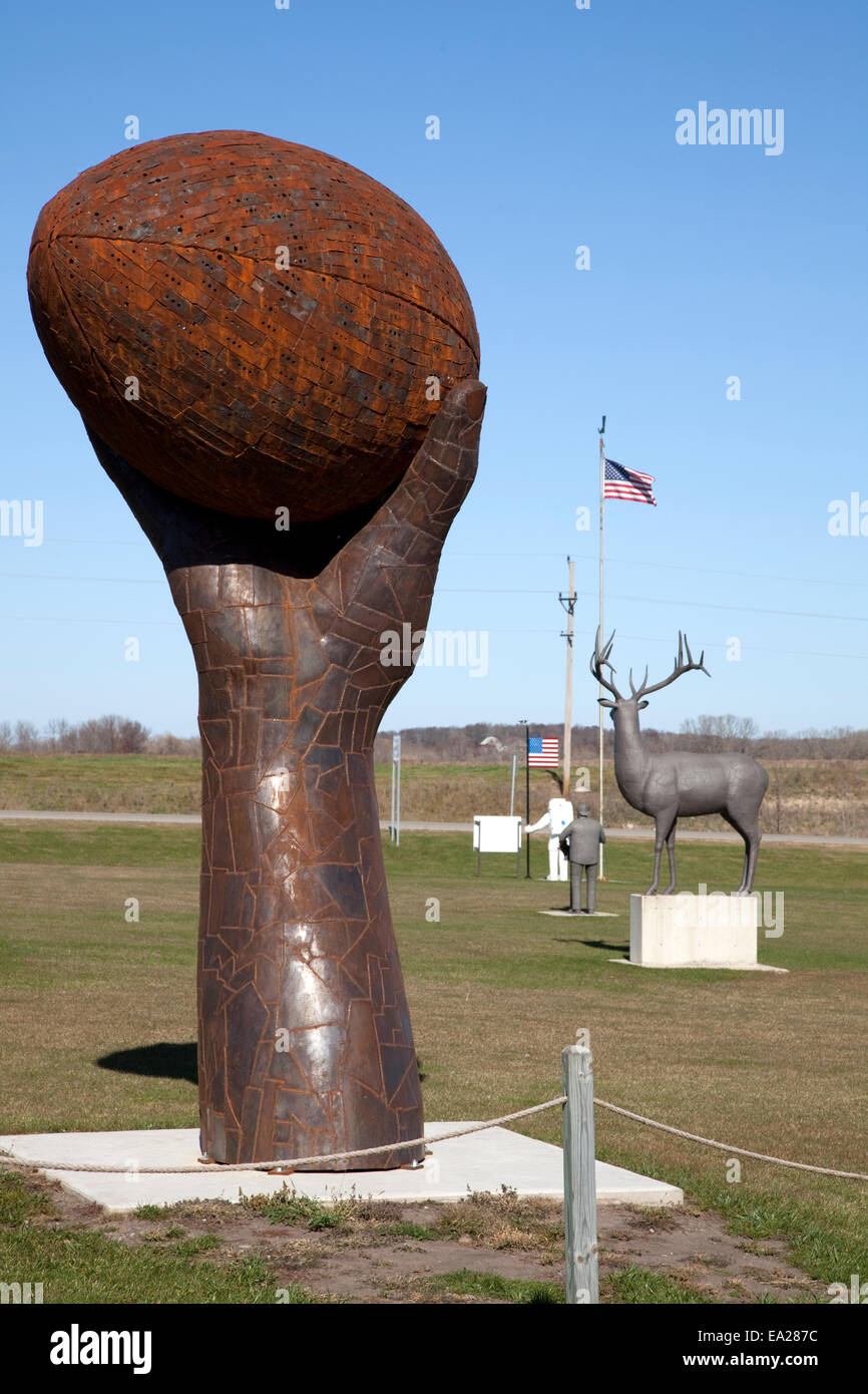 Football made of lawn mower blades at the Vining Sculpture Park by artist Ken Nyberg. Vining Minnesota MN USA Stock Photo