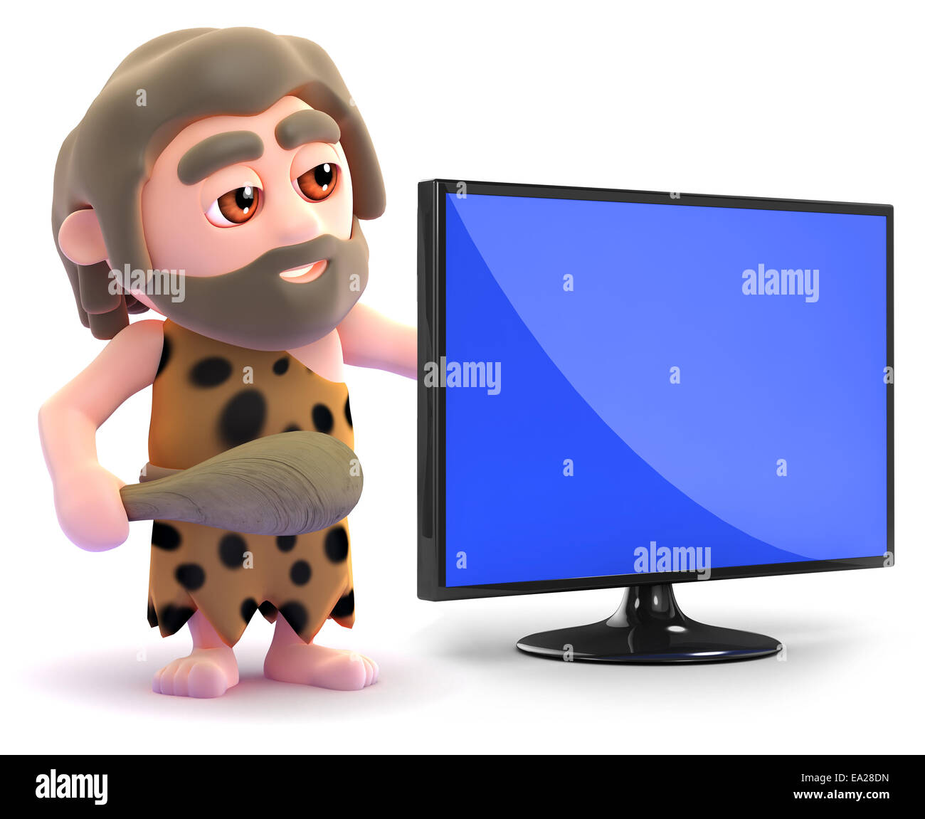 3d render of a caveman with a widescreen television monitor Stock Photo ...