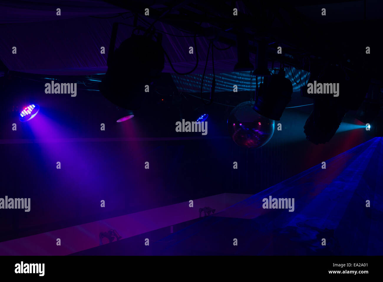 Purple and Blue Spotlights in Empty Night Club Stock Photo Alamy