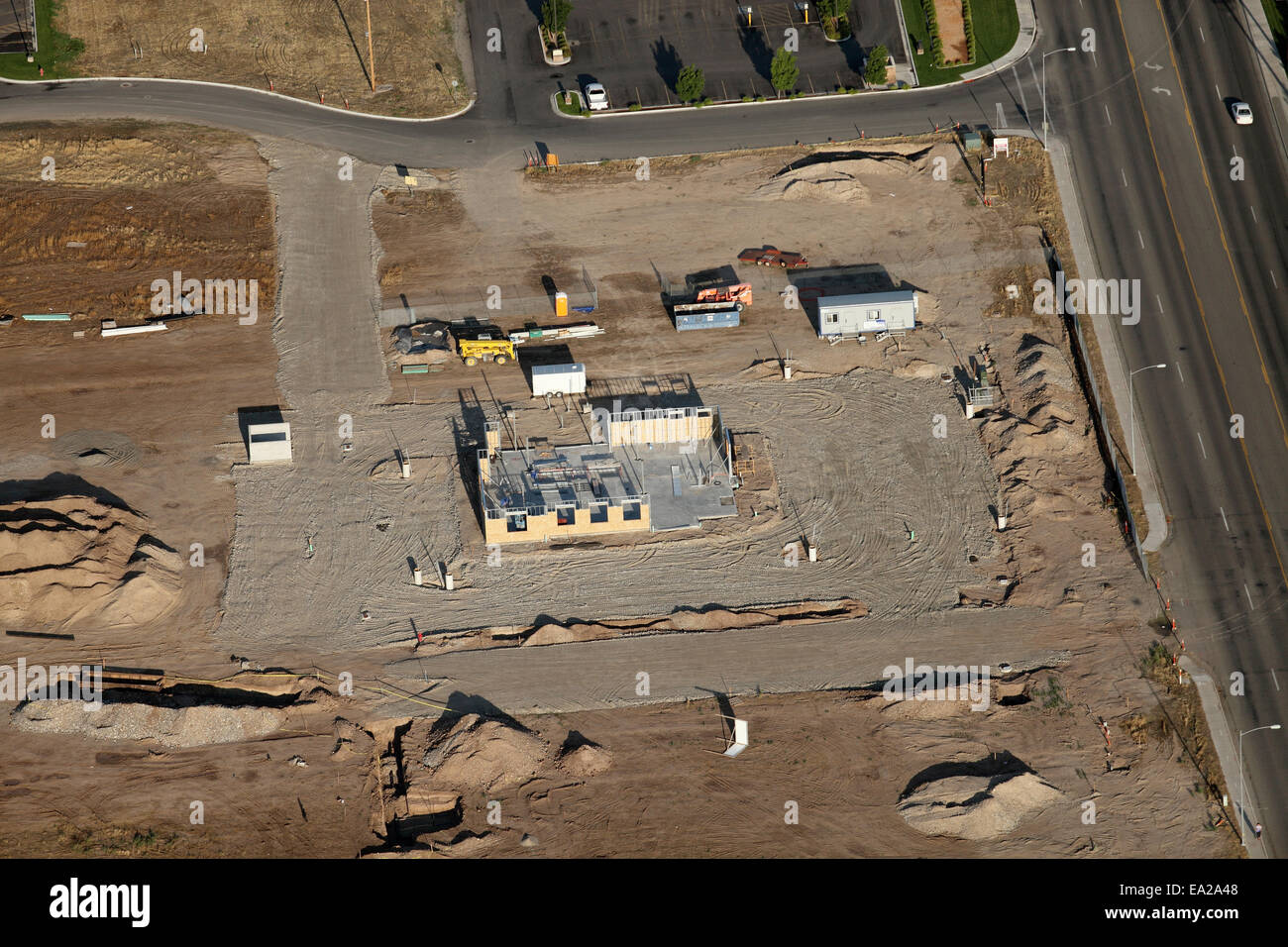 An aerial image of a commercial real estate development under construction Stock Photo