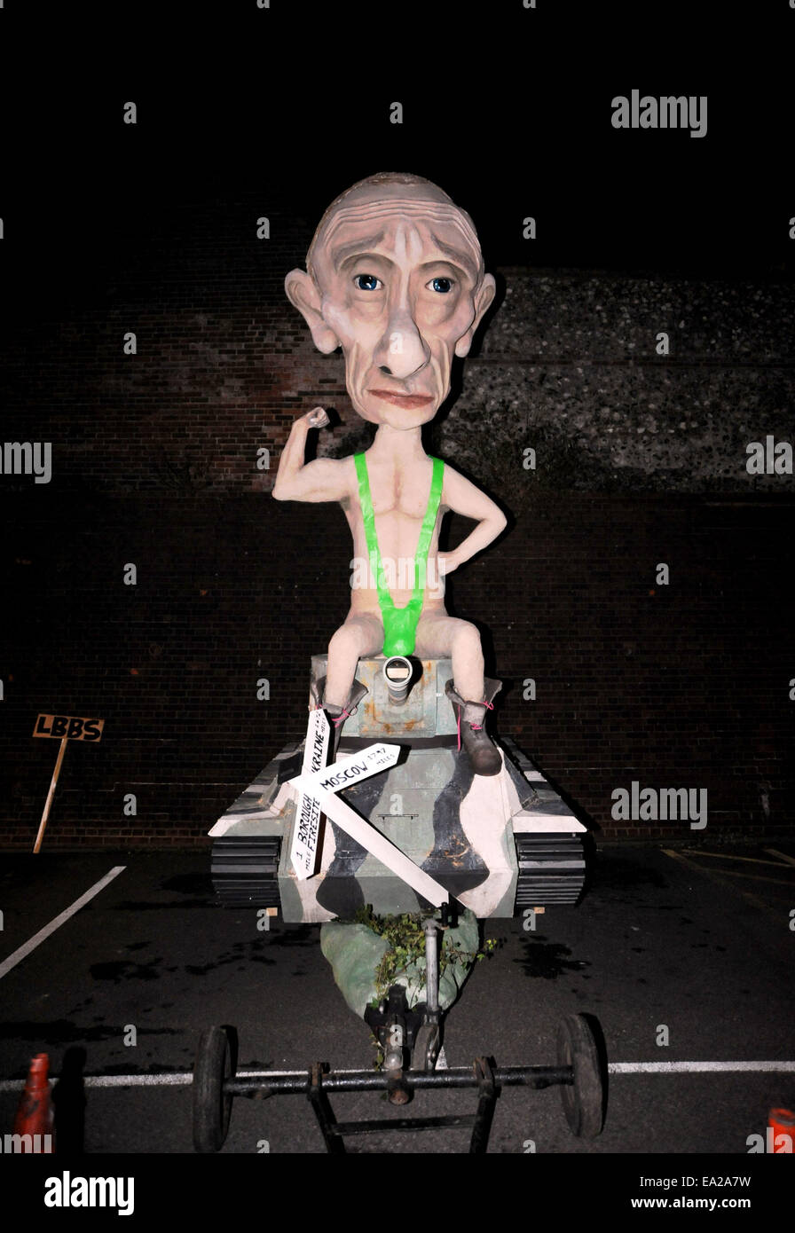 5th November, 2014. An effigy of Russian leader Vladimir Putin at the annual Lewes Bonfire Celebrations and Parades Stock Photo