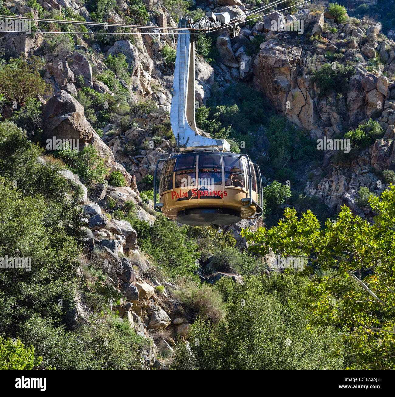 Rotating tram car on the Palm Springs Aerial Tramway, Palm Springs, Riverside County, Southern California, USA Stock Photo