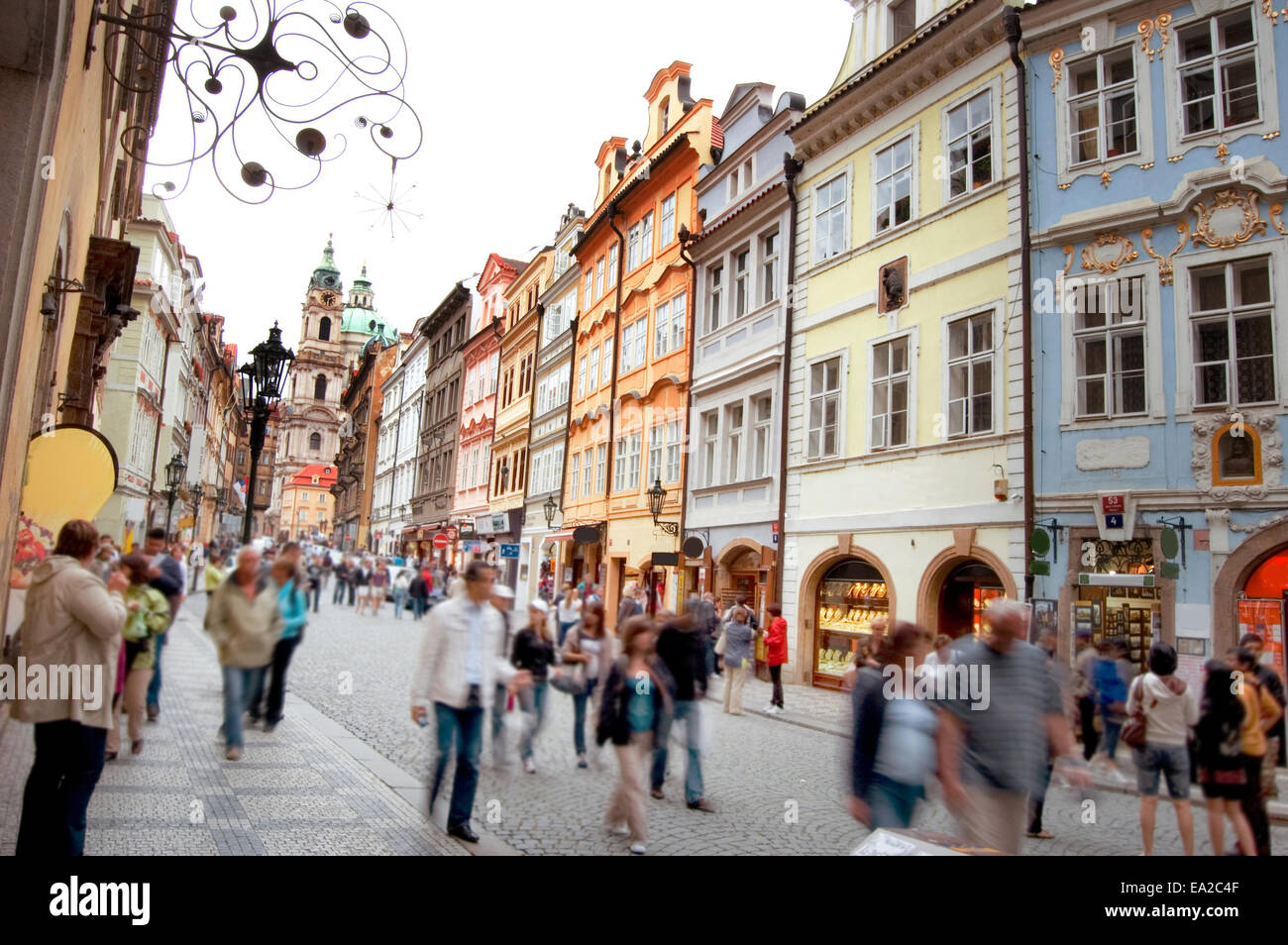 Crowd of people in streets of Prague. Stock Photo