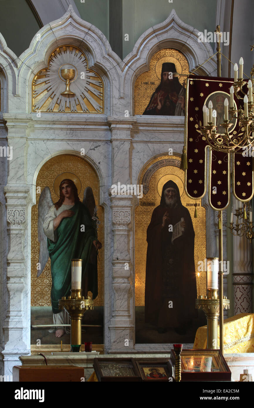 Archangel Gabriel and Saint Simeon. Icons in the marble iconostasis of the Russian Orthodox Church in Dresden, Germany. Stock Photo
