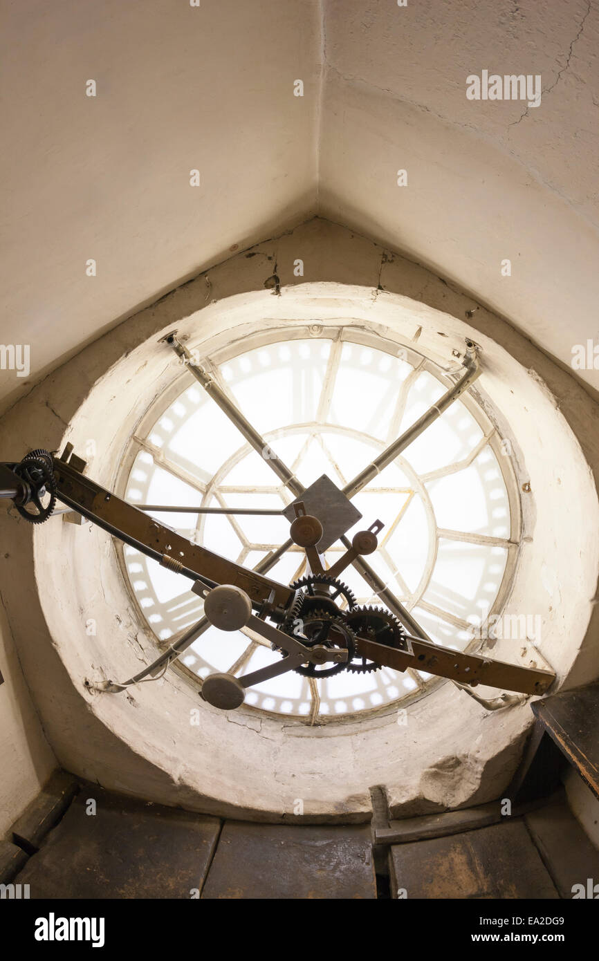 The clock mechanism behind the clock face of Bath Abbey Stock Photo Alamy
