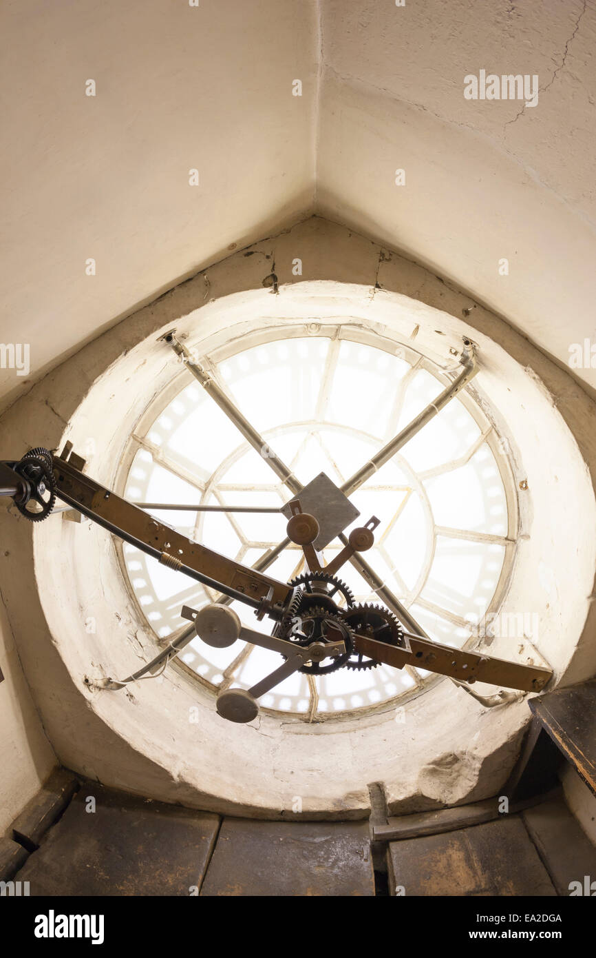 The clock mechanism behind the clock face of Bath Abbey Stock Photo