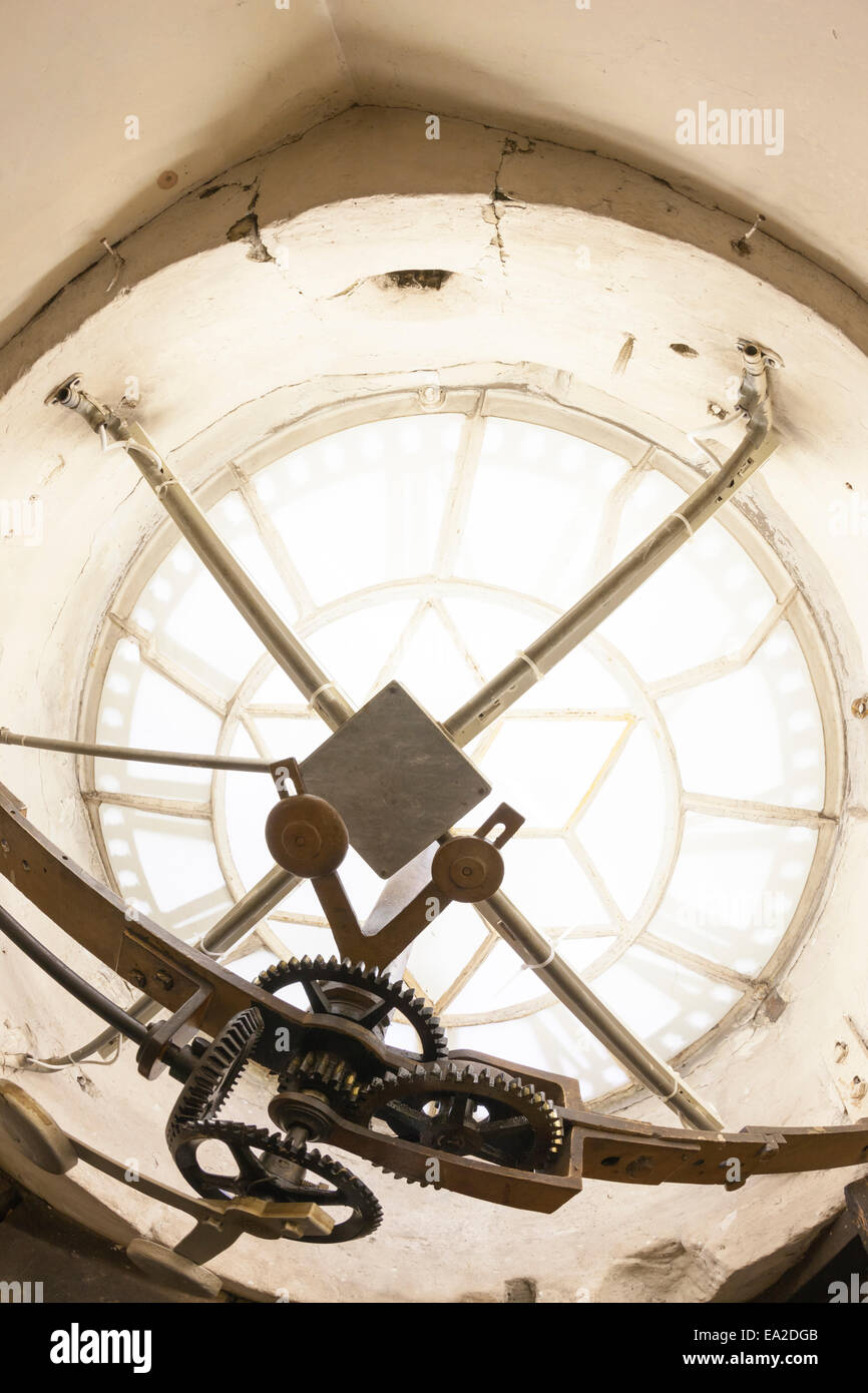 The clock mechanism behind the clock face of Bath Abbey Stock Photo
