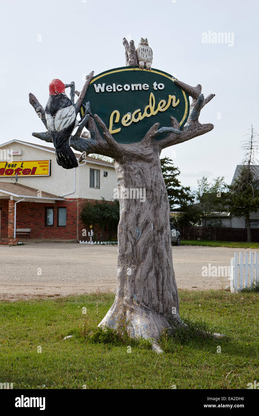 welcome to the town of leader Saskatchewan Canada Stock Photo