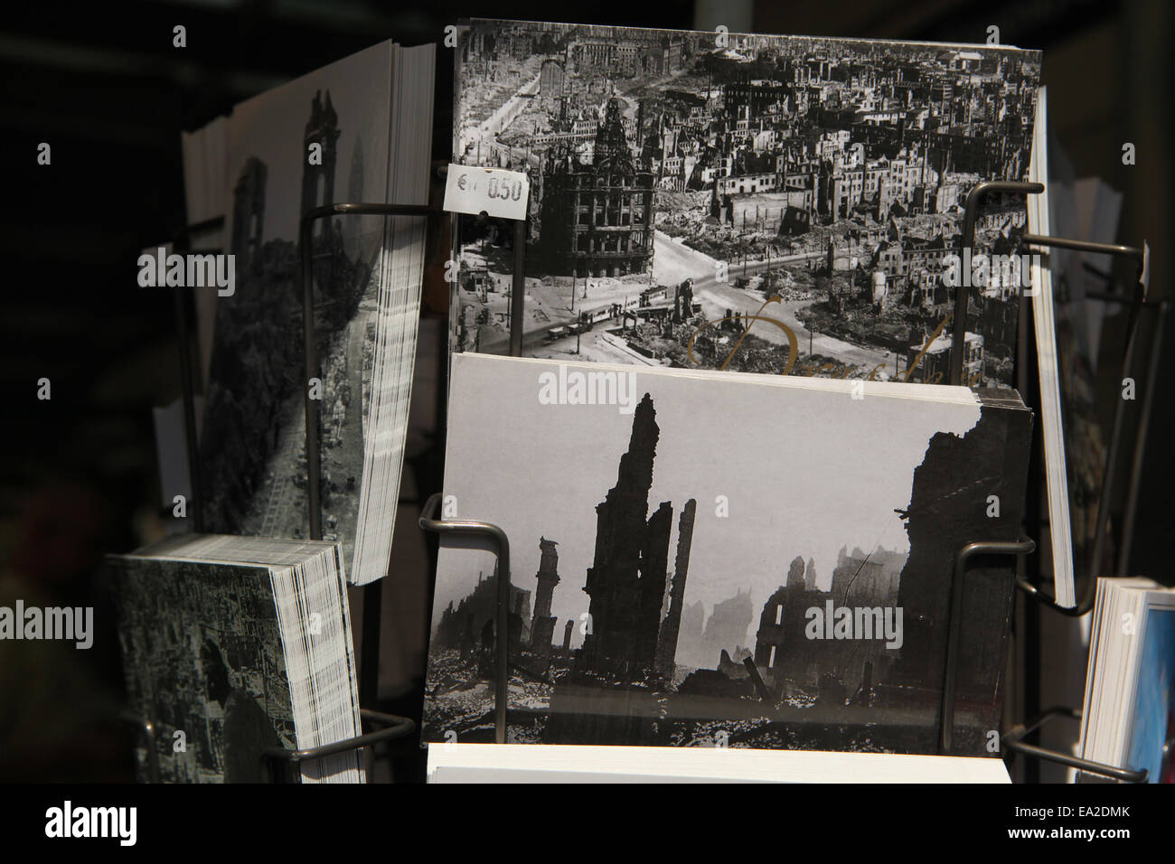 Dresden landmarks after bombing attacks in February 1945. Postcards in a souvenir shop in Dresden, Saxony, Germany. Stock Photo