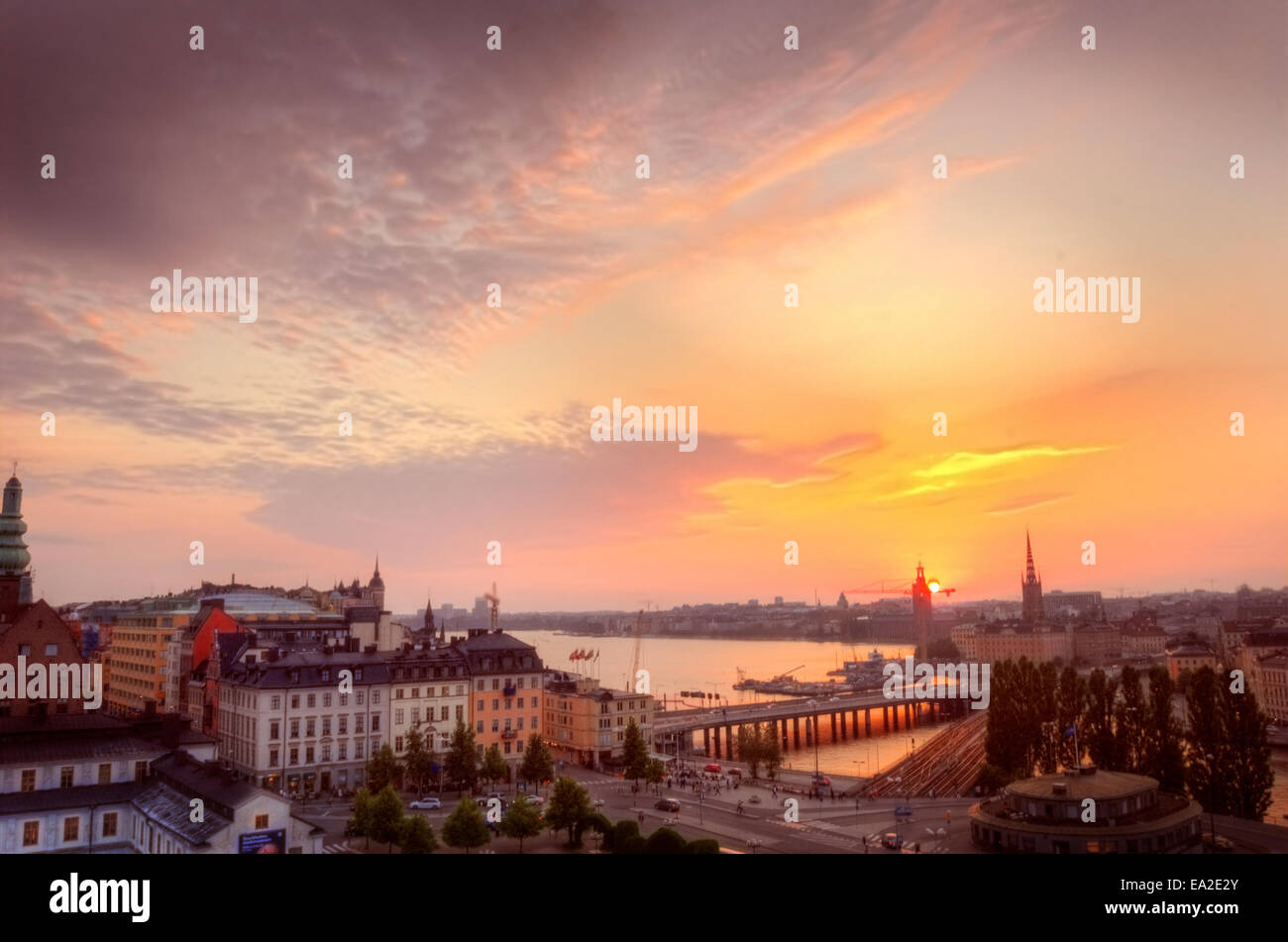 Scandinavia. Panorama of Stockholm at beautiful sundown scenery. Stock Photo