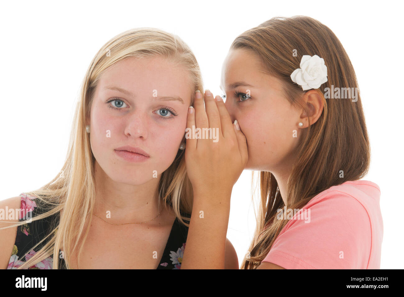 Teen girls are whispering gossip to each other Stock Photo