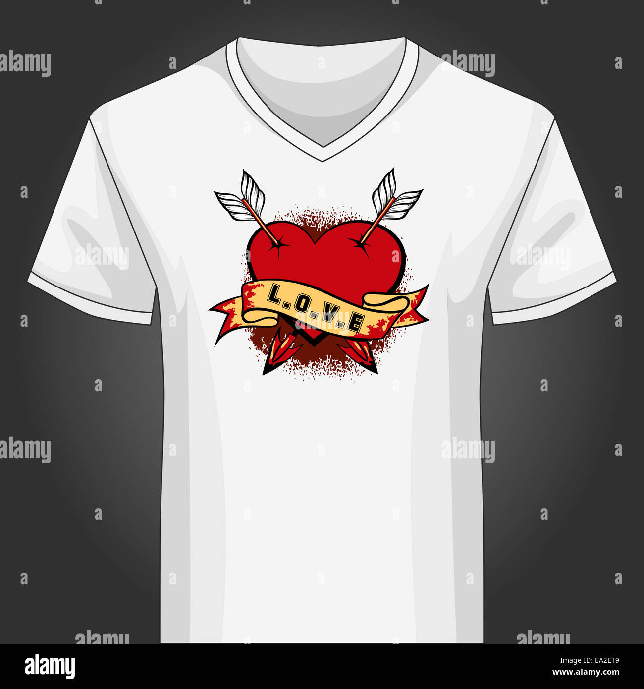V Neck Heart Print T Shirt