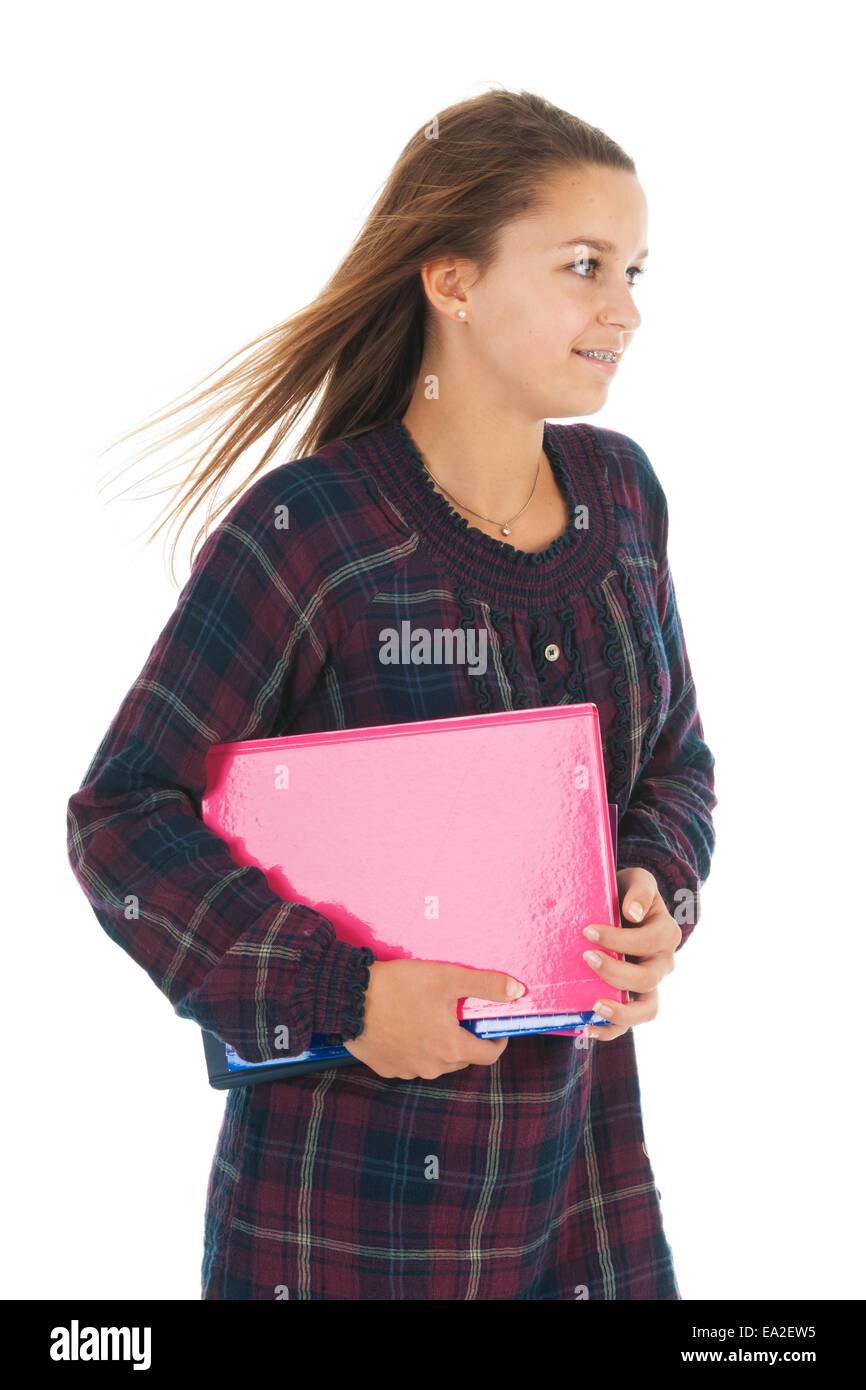School girl with books isolated over white background Stock Photo - Alamy