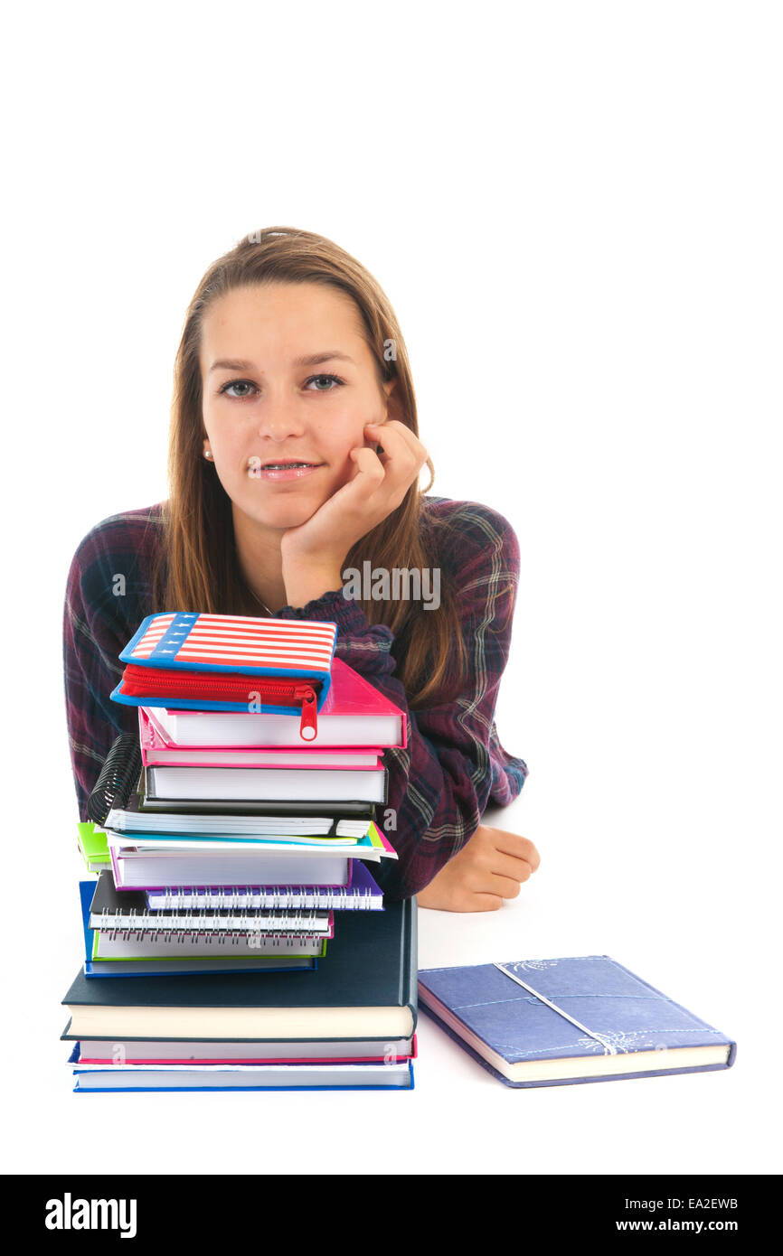 School girl with books isolated over white background Stock Photo - Alamy