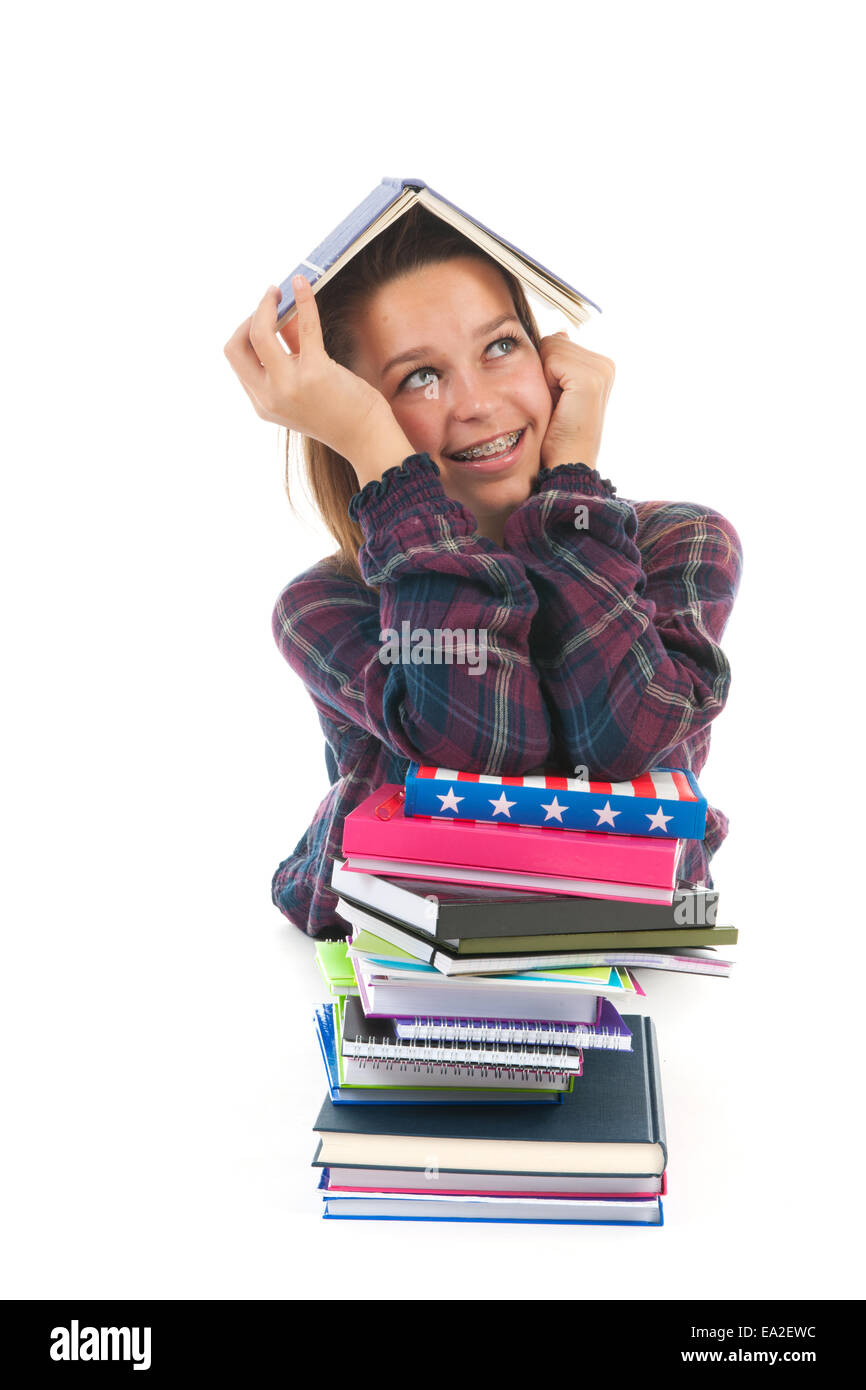 School girl with books isolated over white background Stock Photo - Alamy