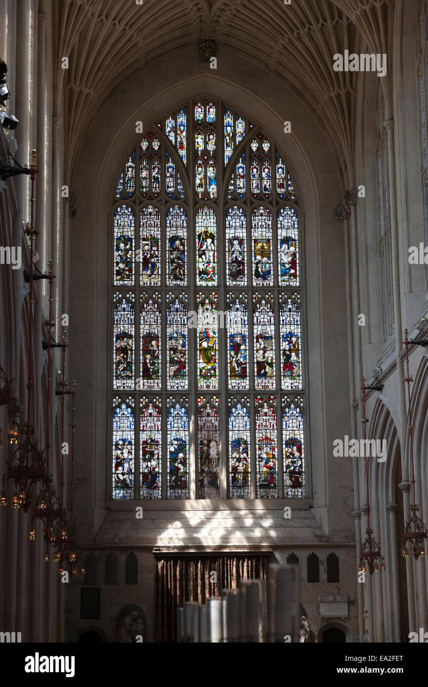 Stained glass windows in Bath Abbey, Bath, Somerset Stock Photo