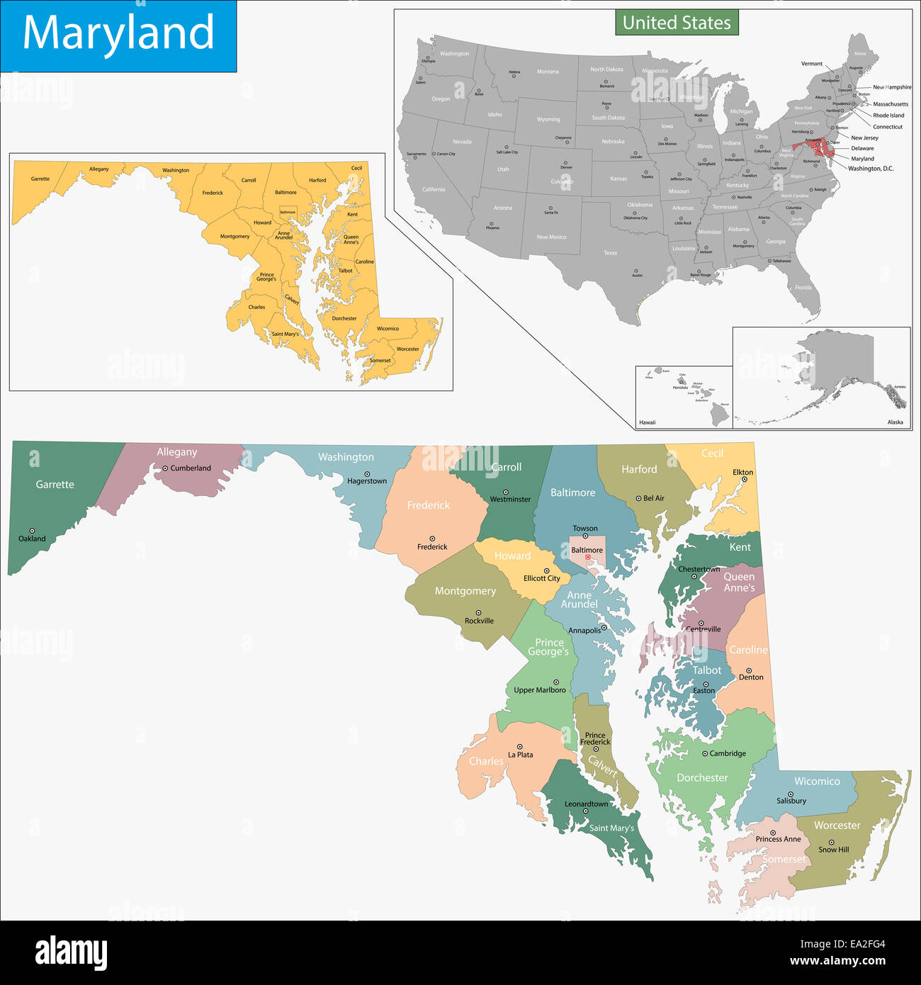 Political Map Of Maryland Hi Res Stock Photography And Images Alamy Maryland Map EA2FG4