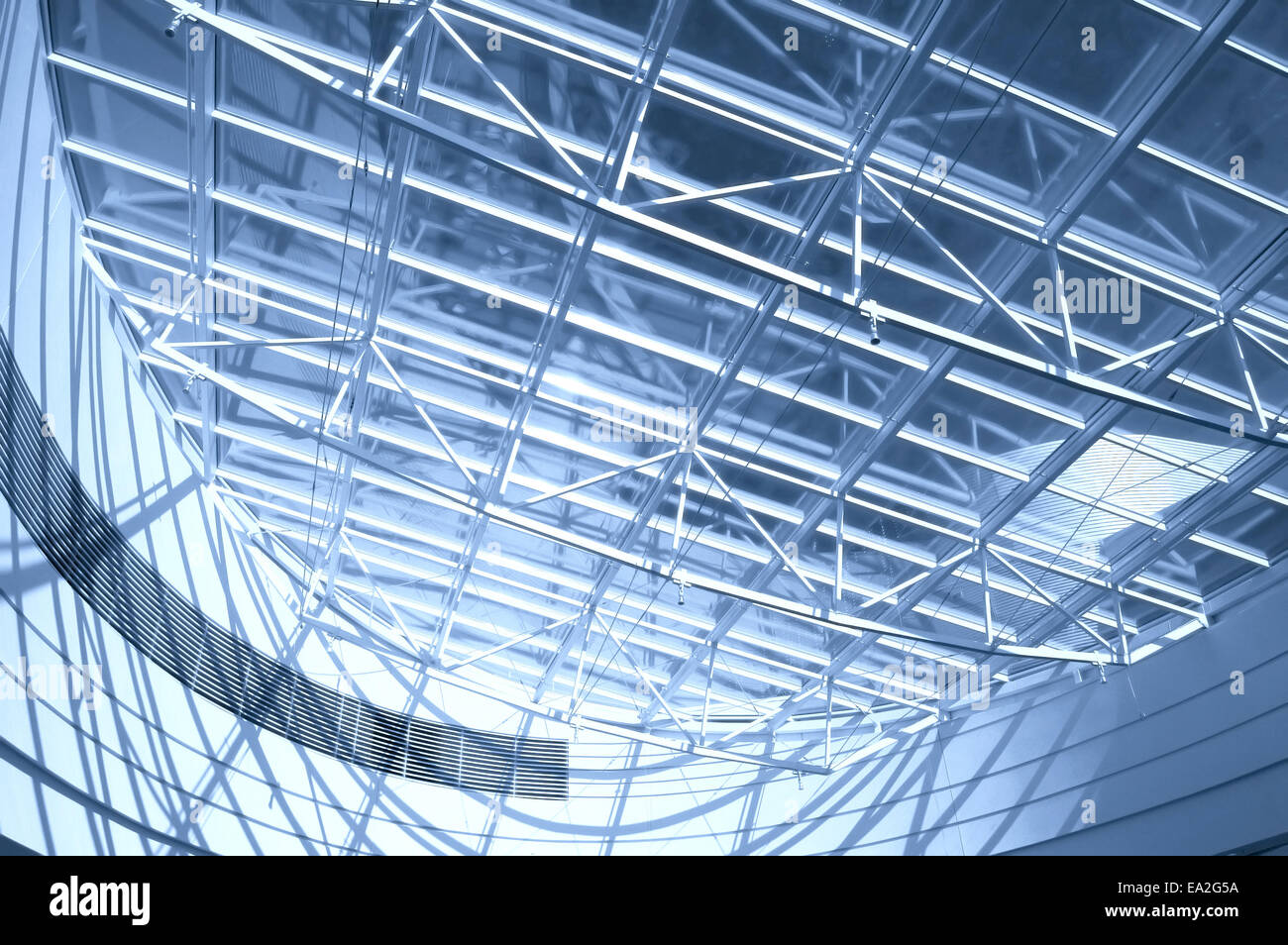 Architecture conceptual image. Modern roof construction in blue colors. Stock Photo