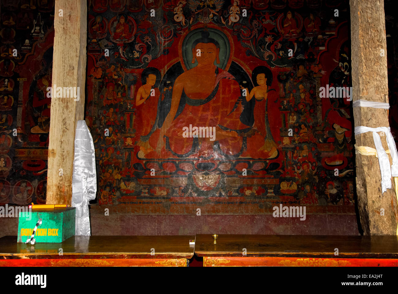 paintings inside temple at tabo monastery in india Stock Photo