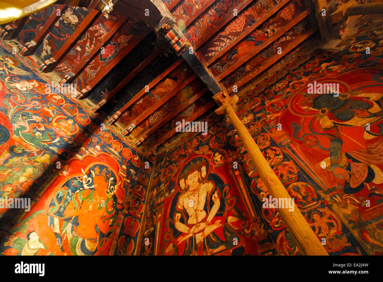 paintings inside temple at tabo monastery in india Stock Photo