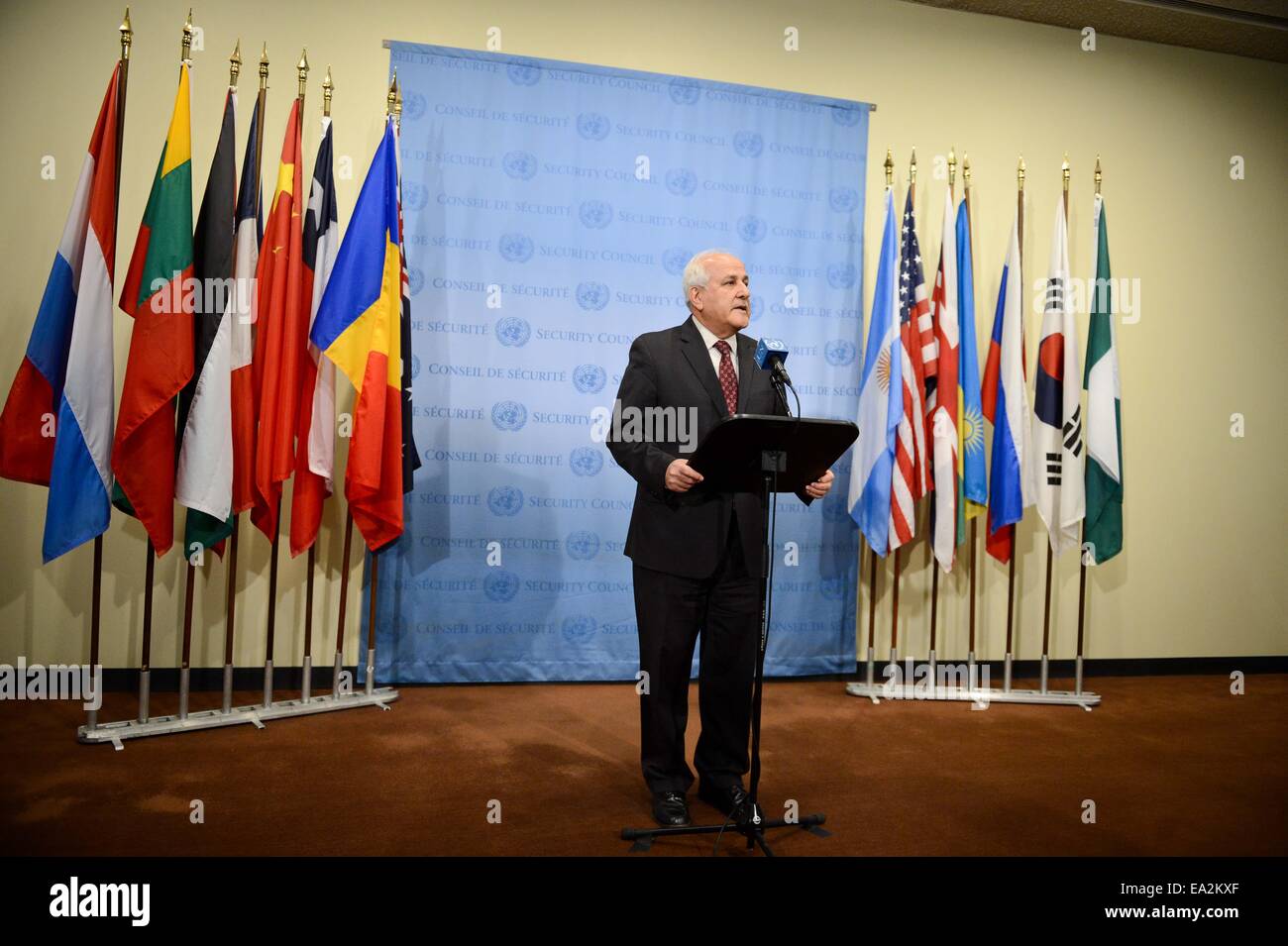 New York, UN headquarters in New York. 5th Nov, 2014. Riyad Mansour ...