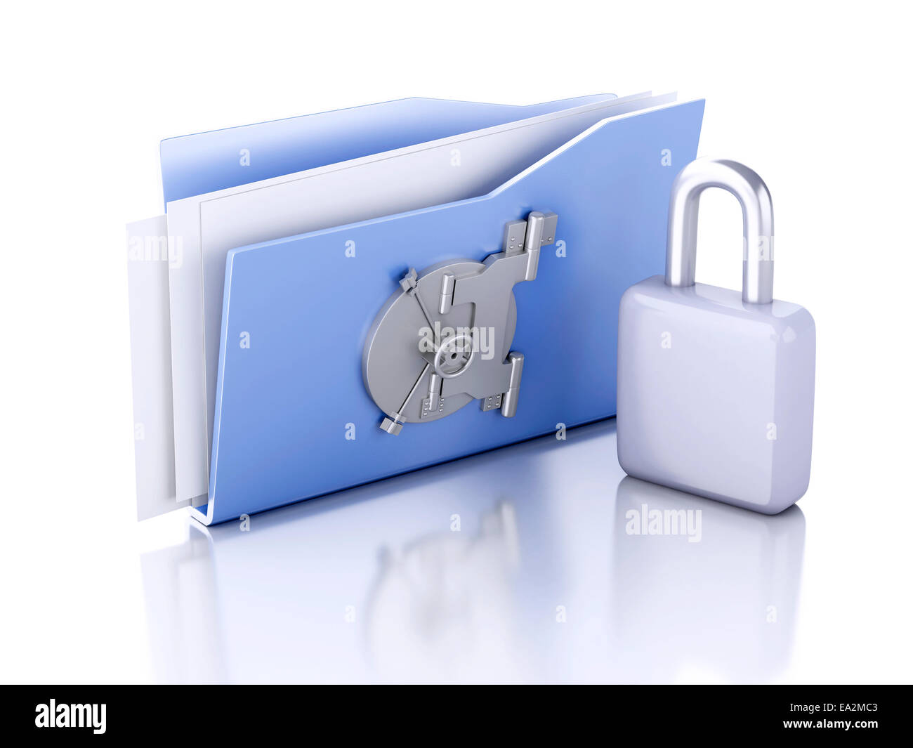 image of blue folder and lock. Data security concept. 3d illustration Stock Photo