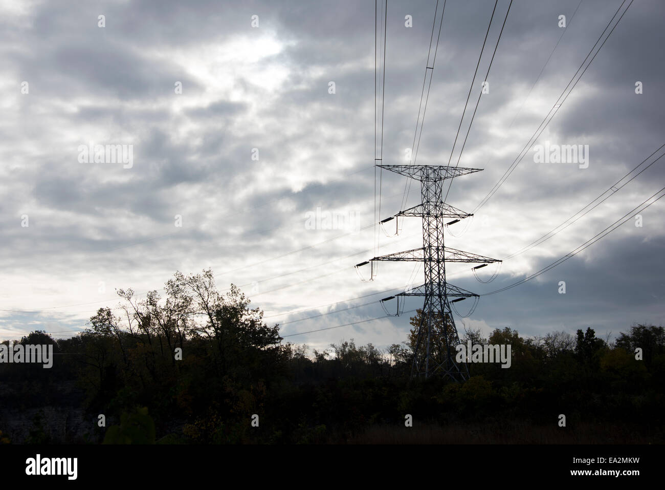 High voltage wire on tall towers Stock Photo - Alamy