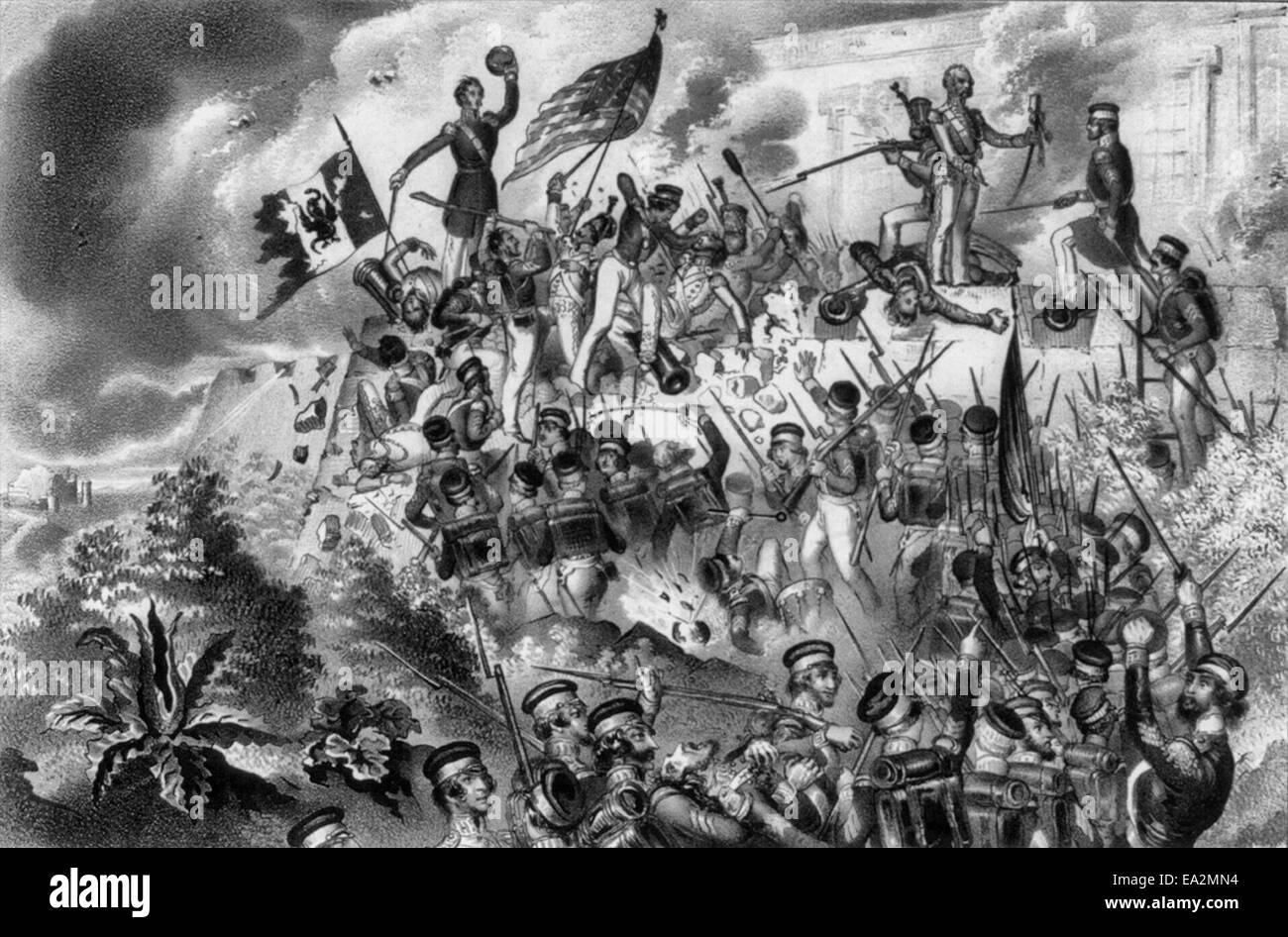 Storming of Chapultepec in Mexico during Mexican American War,  September 13th, 1847 Stock Photo