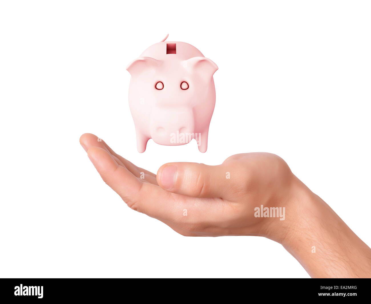 image of hand holding pink piggy bank on white background Stock Photo ...