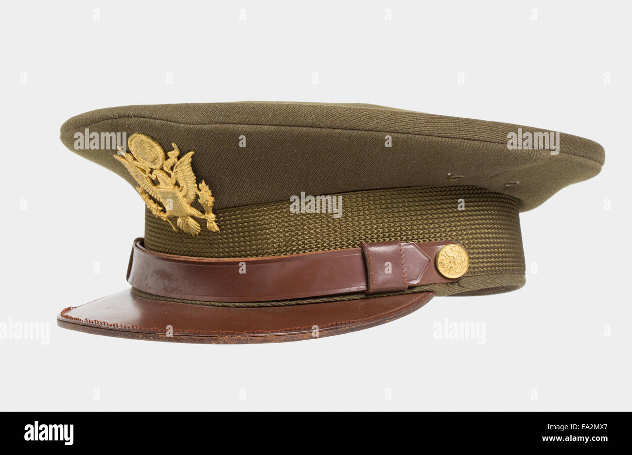 An olive drab officer's hat worn by an American officer of the United States Army Air Forces USAAF during World War II Stock Photo