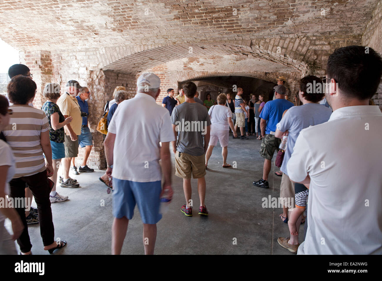 Park Ranger describing the history of Fort Sumter to visitors. Stock Photo