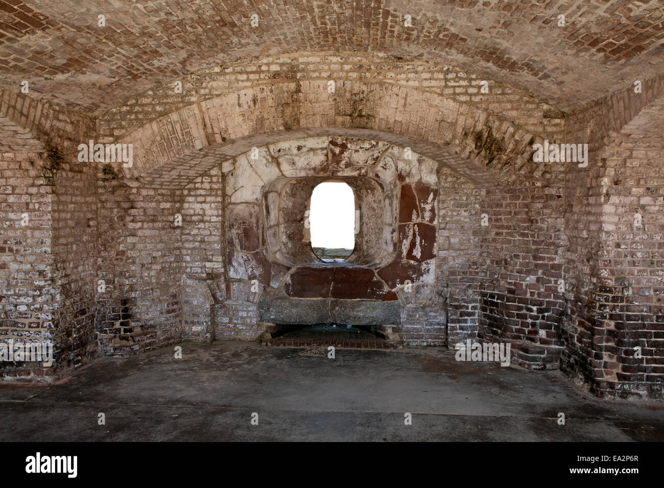 Cannon port in the walls of Fort Sumter, site of the opening of the American Civil War. Stock Photo