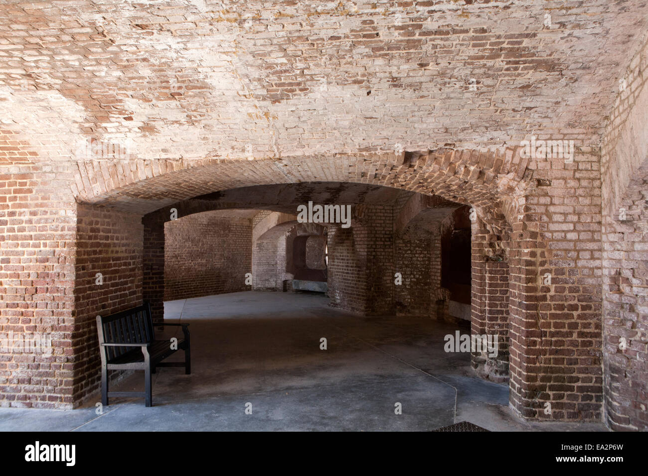 Walkways along the fortifications of Fort Sumter.  Cannons were normally posted here. Stock Photo