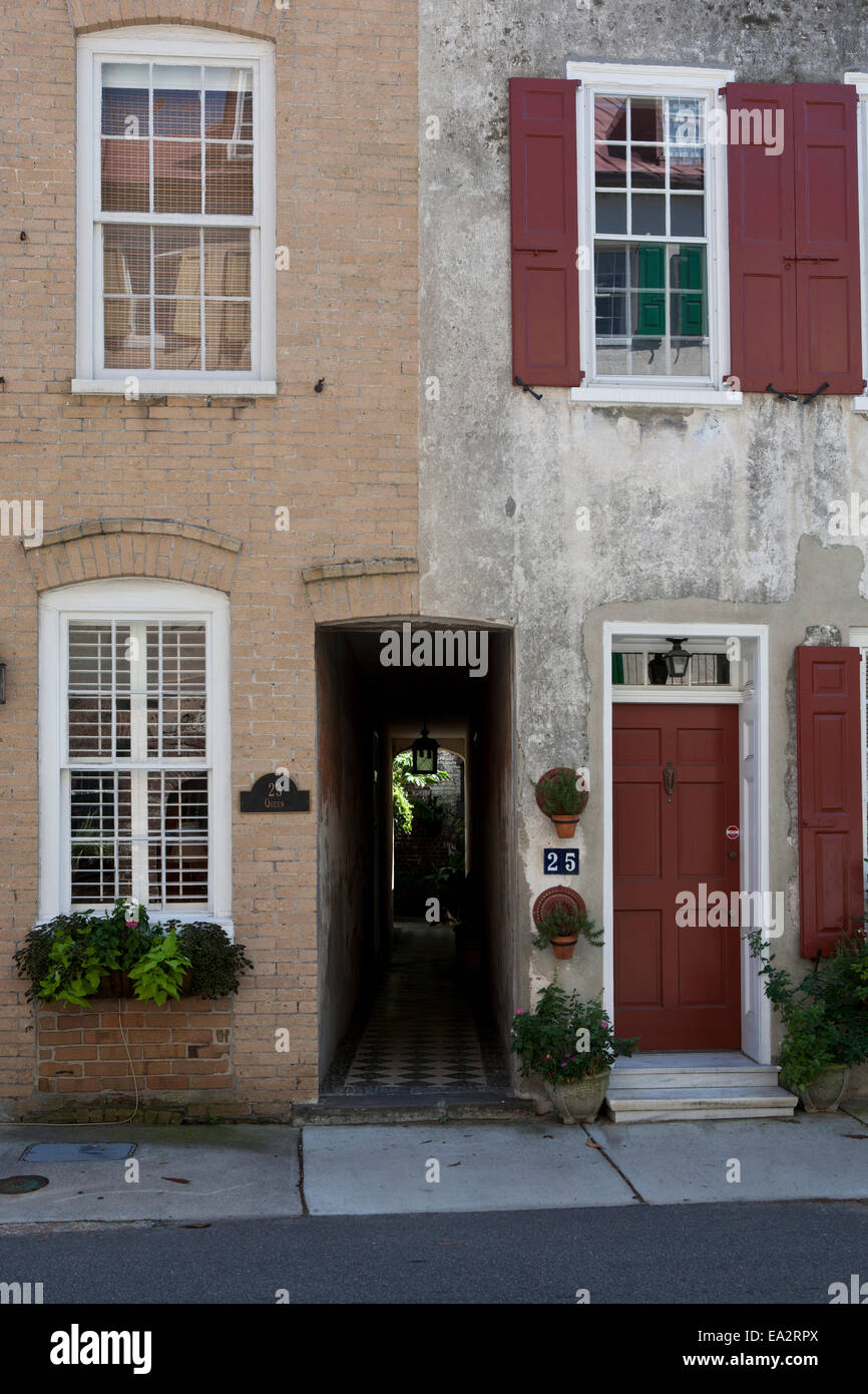 Homes and private alley in downtown historical Charleston, South