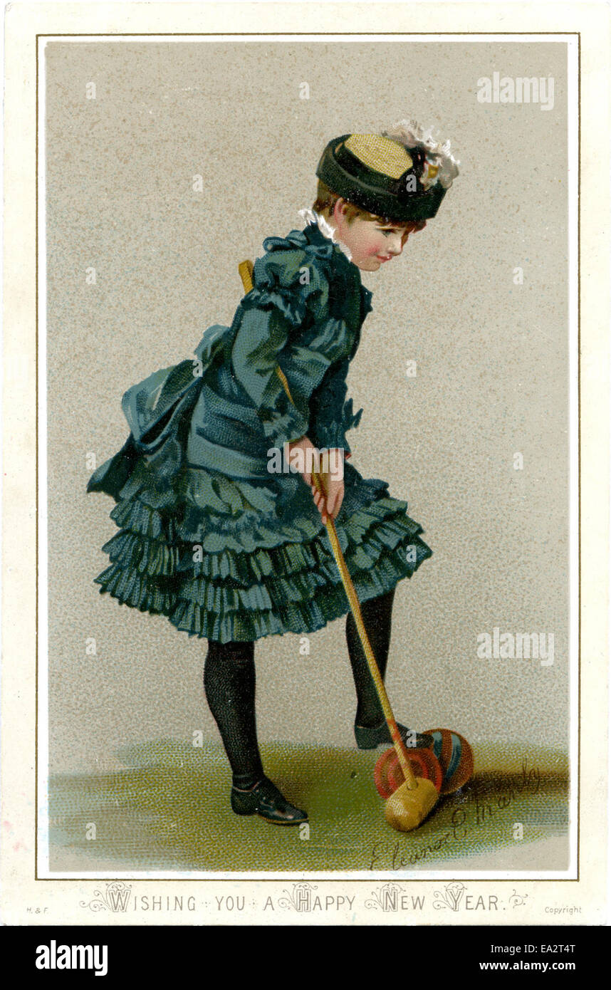 Card depicting girl playing croquet Stock Photo Alamy