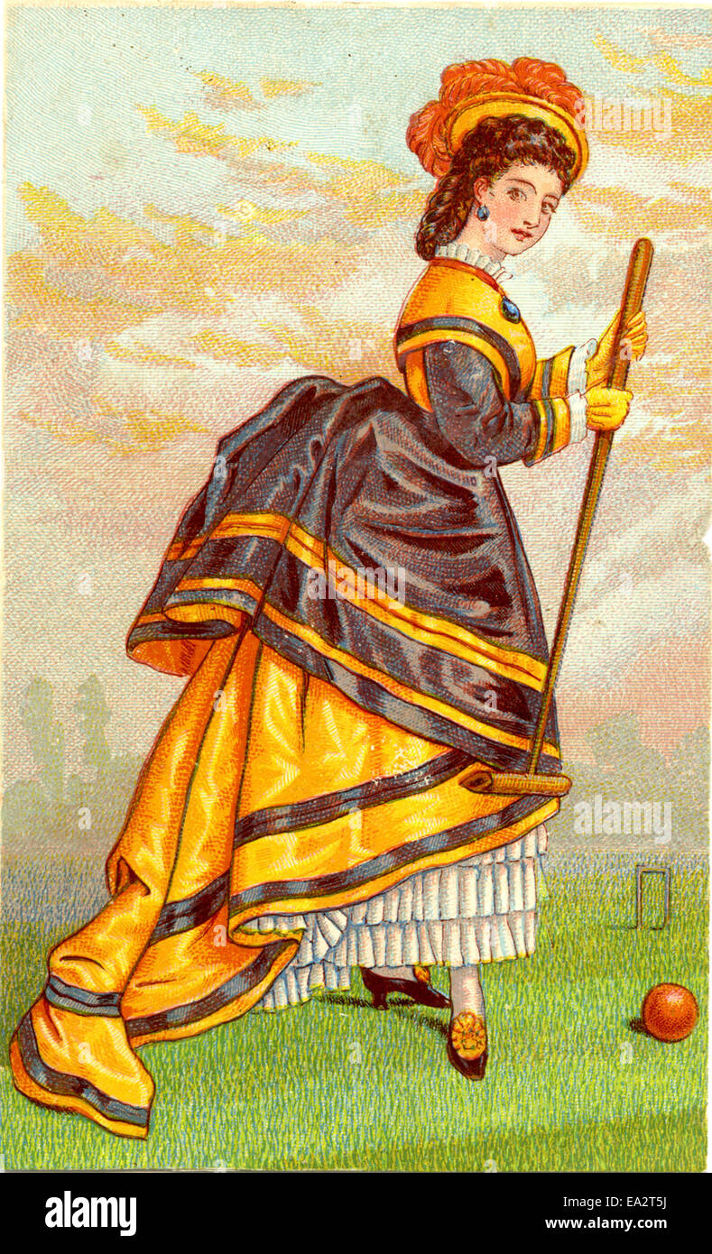 Card depicting woman playing croquet Stock Photo Alamy