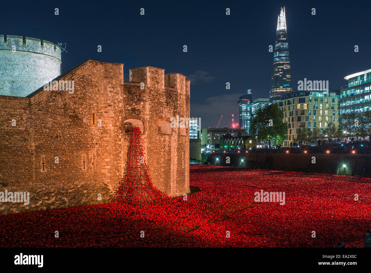 Blood Swept Lands And Seas Of Red at Night Stock Photo