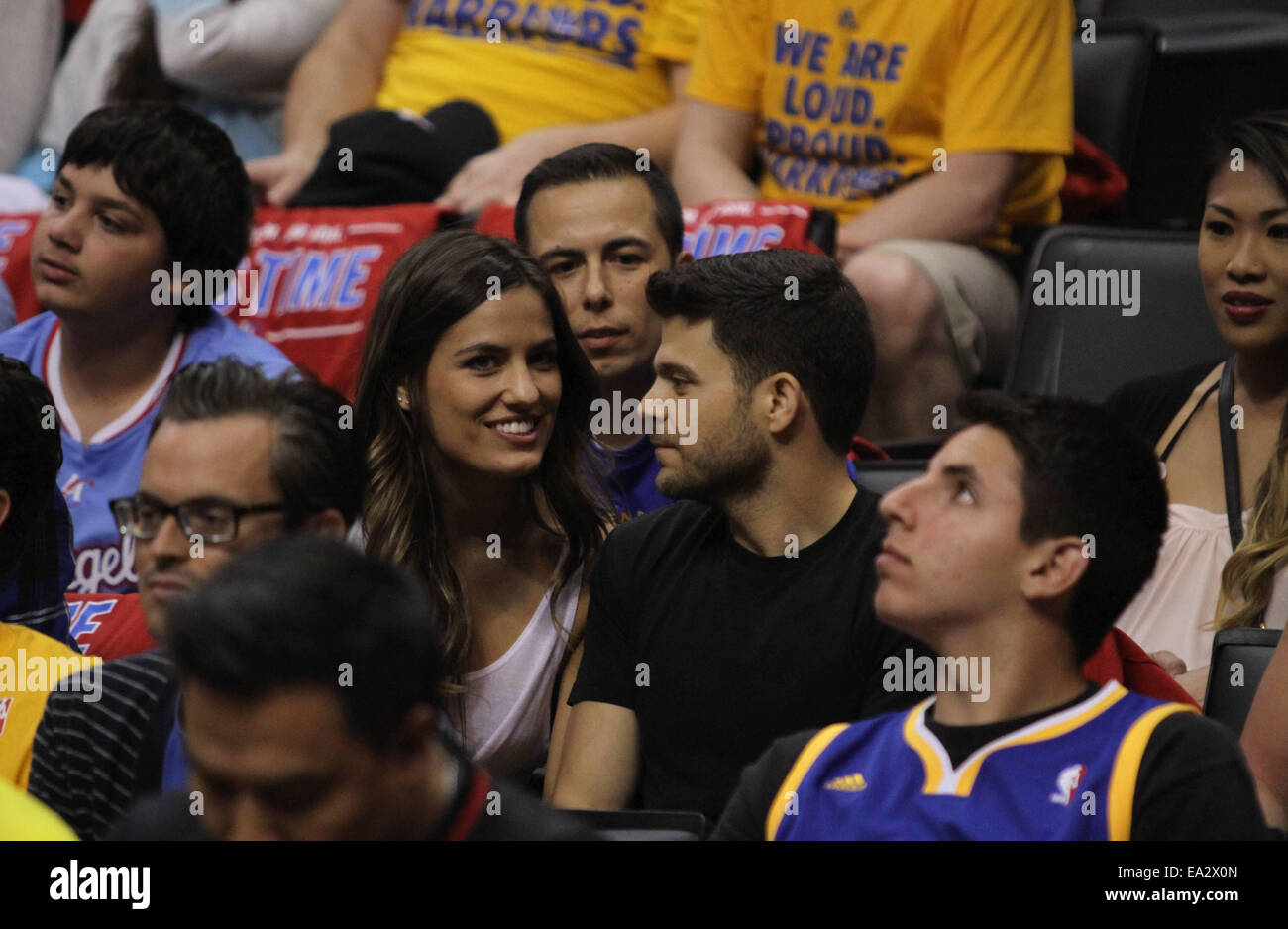 Celebrities watch the Clippers playoff game at the Staples Center. The