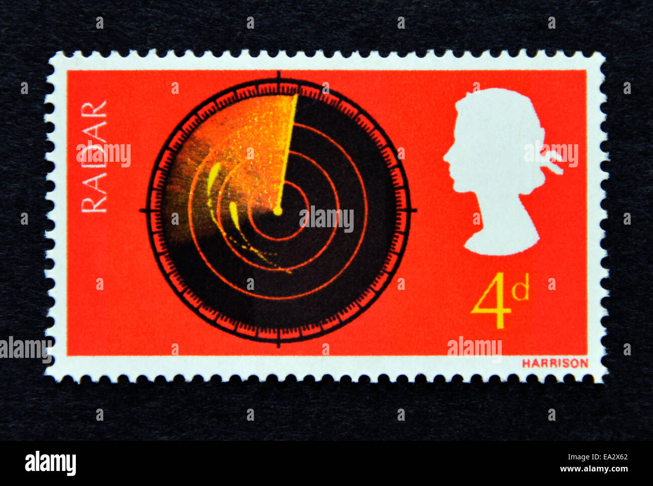 Postage stamp. Great Britain. Queen Elizabeth II. British Discovery and Inventions. Radar Screen. 1967. 4d. Stock Photo