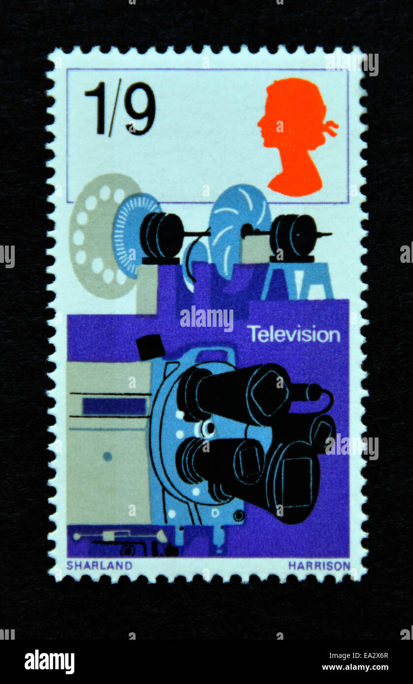 Postage stamp. Great Britain. Queen Elizabeth II. British Discovery and Inventions. Television. 1967. 1/9. Stock Photo