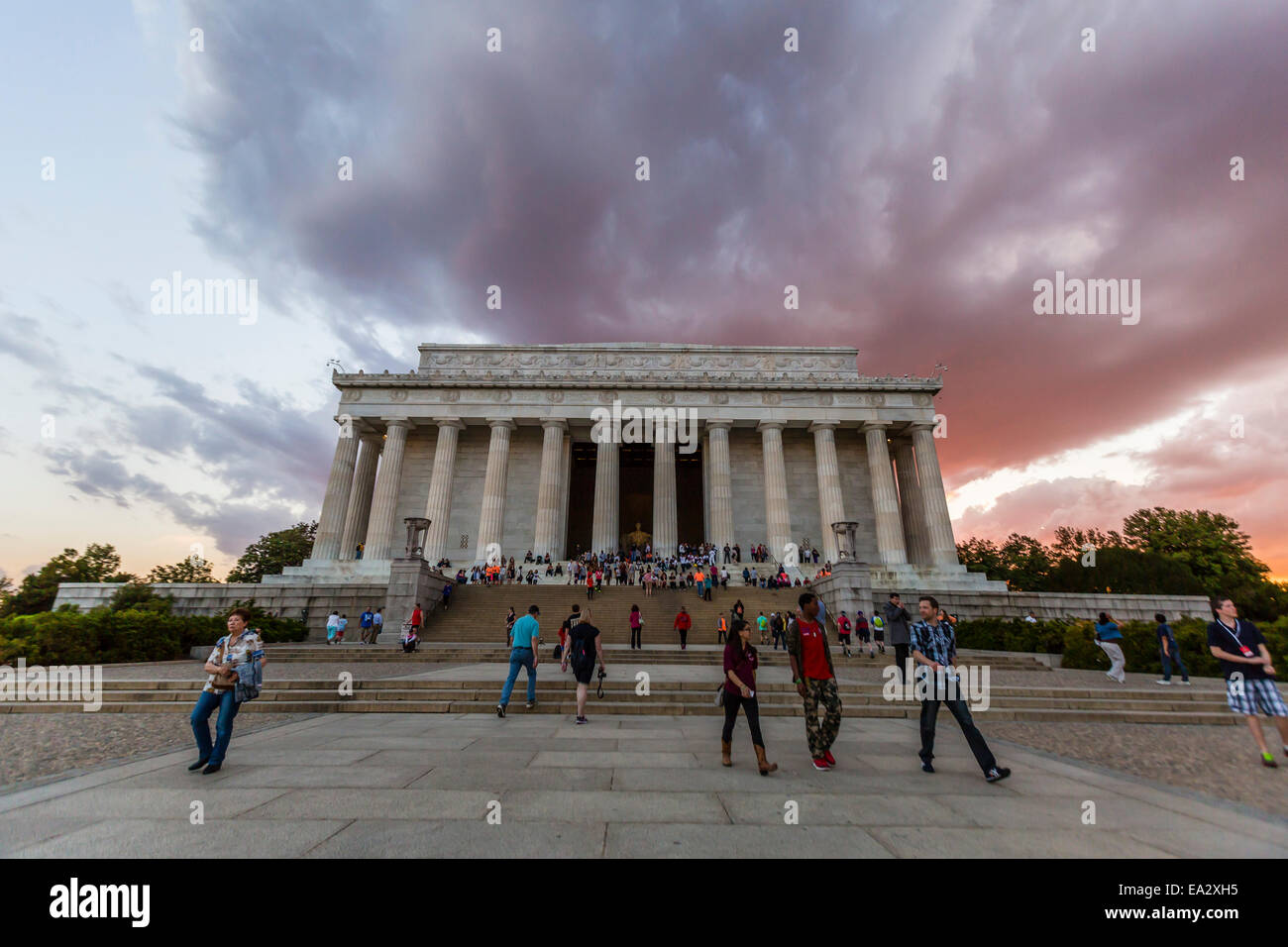 Exterior view of the Lincoln Memorial at sunset, Washington D.C., United States of America, North America Stock Photo