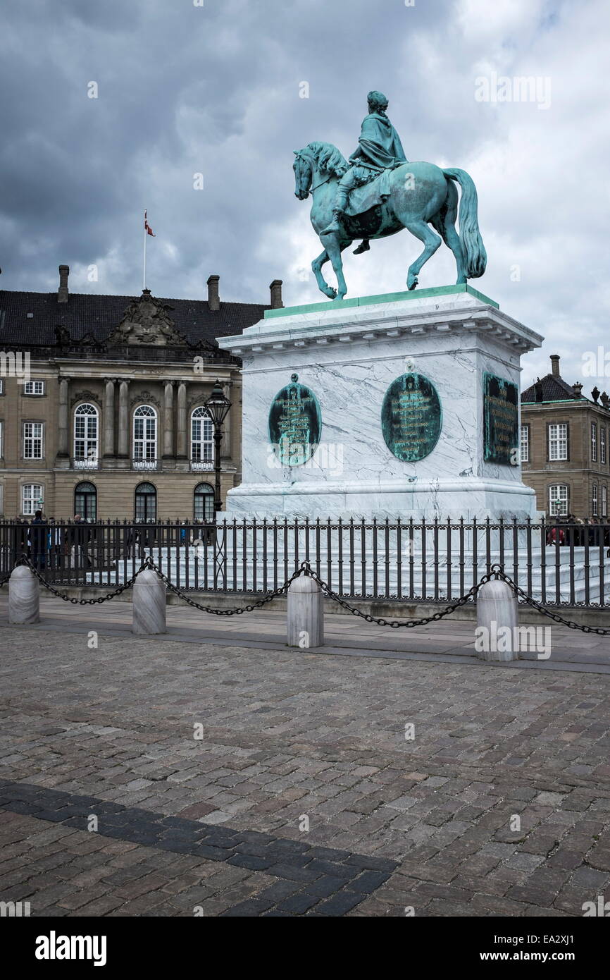 King Frederick V on horseback statue in the grounds of the Royal Castle (Amalienborg), Copenhagen, Denmark, Scandinavia, Europe Stock Photo