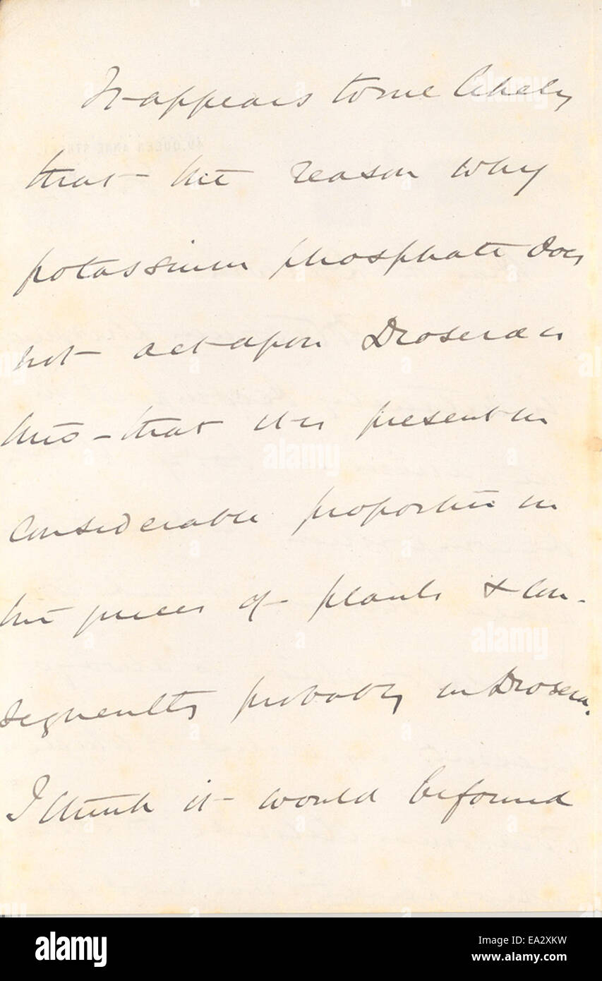 Letter, John Burdon-Sanderson to Charles R. Darwin, February 12, 1875 Page 2 Stock Photo
