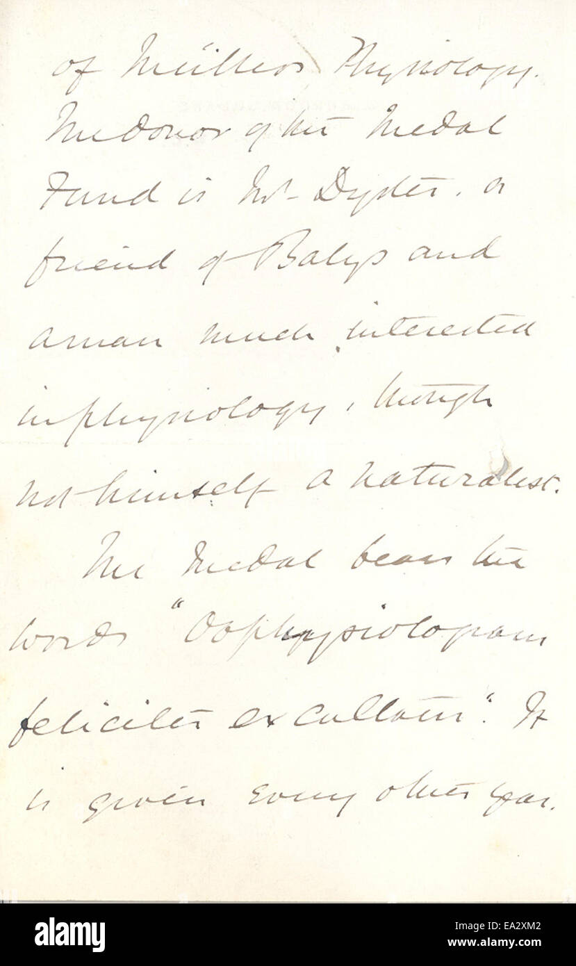 Letter, John Burdon-Sanderson to Charles R. Darwin, May 14, 1879 Page 2 Stock Photo