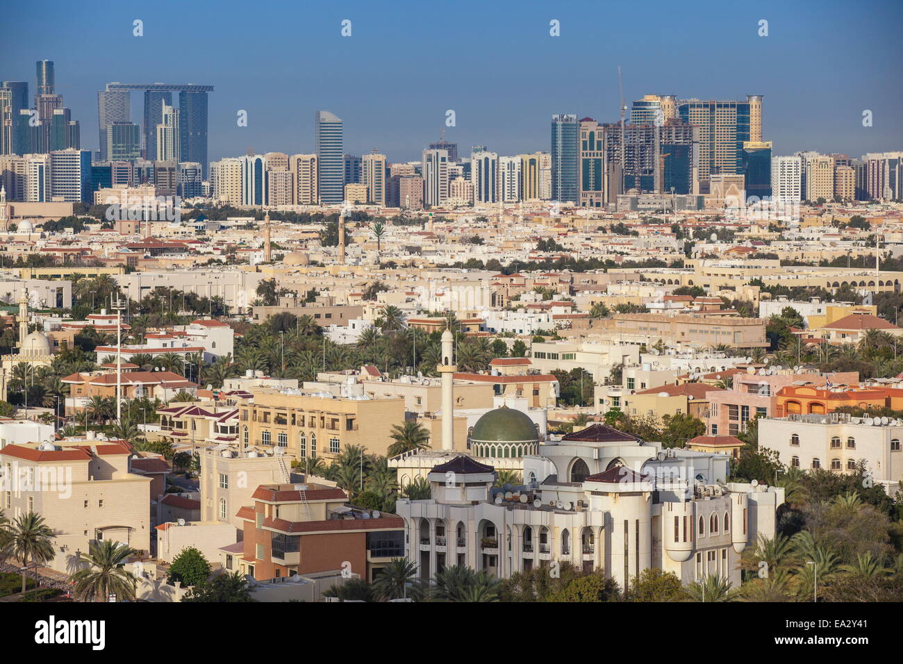 View of city skyline, Abu Dhabi, United Arab Emirates, Middle East Stock Photo