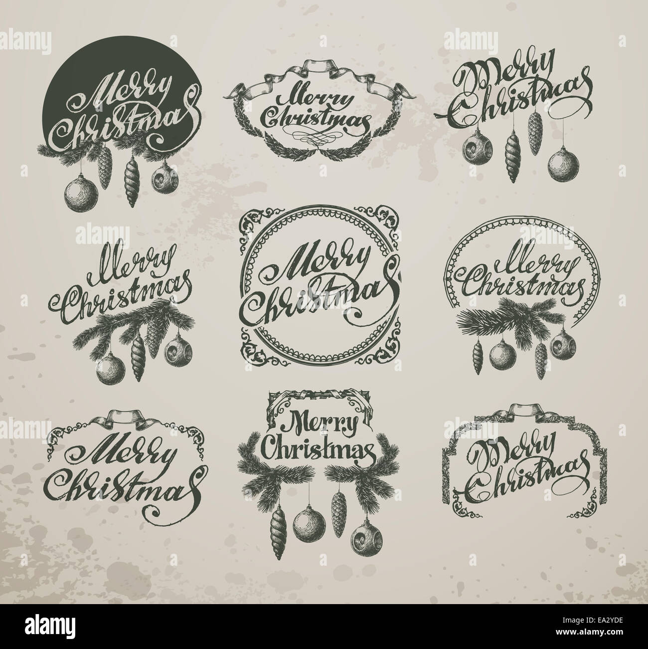 Christmas Vintage Icons, Elements And Illustrations Set Stock Photo - Alamy