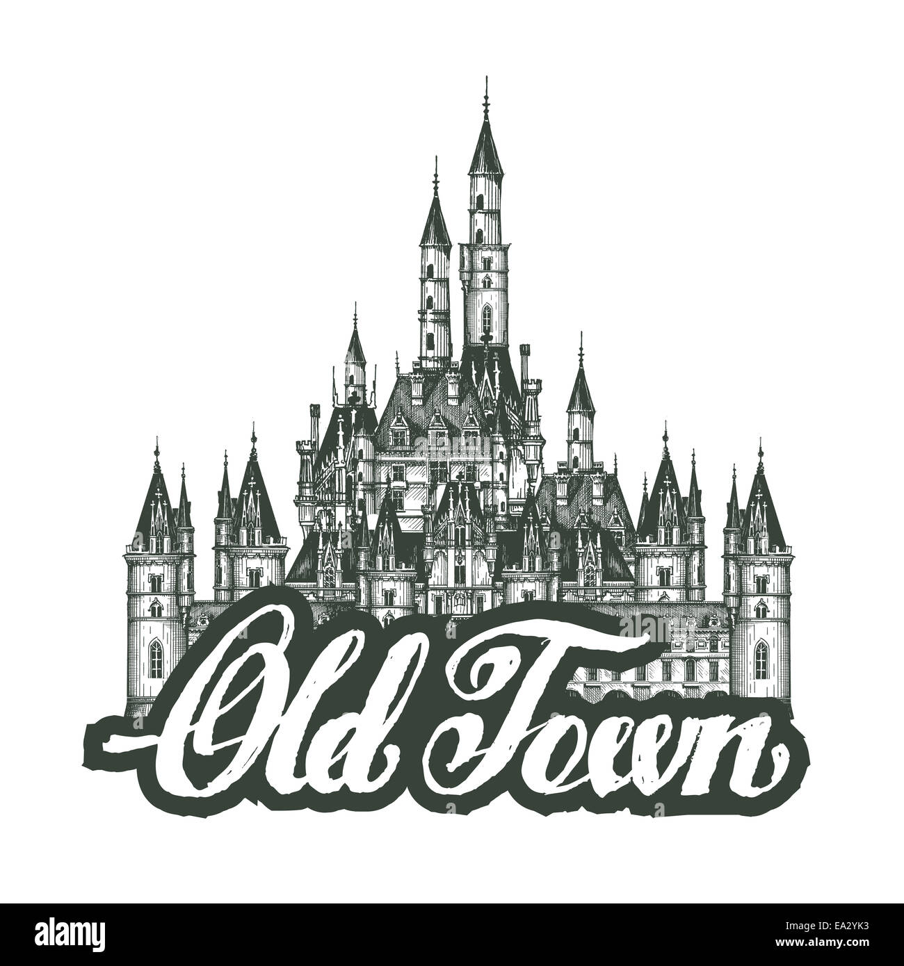 old town. Cartoon hand drawing houses Stock Photo