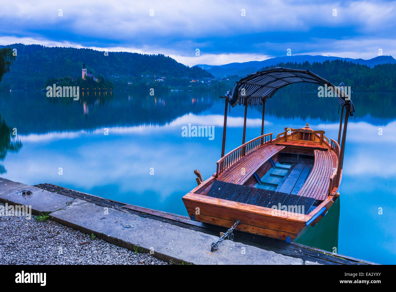 Pletna Rowing Boat, Lake Bled, Bled, Gorenjska, Upper Carniola Region, Slovenia, Europe Stock