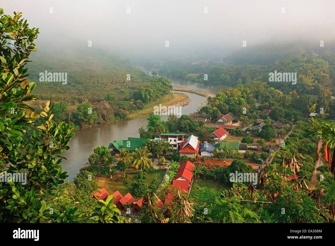 View of Tha Ton and Kok River, Chiang Mai Province, Thailand, Southeast Asia, Asia Stock Photo